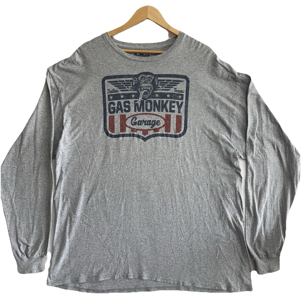 GOOD Mens Gas Monkey Garage Long Sleeve‎ Gray T-shirt 2XL
